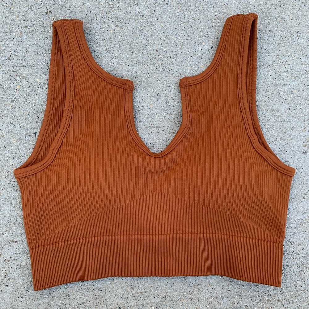 Neutral Brown Ribbed Activewear Biker Short Sets NWT - Picture 8 of 11
